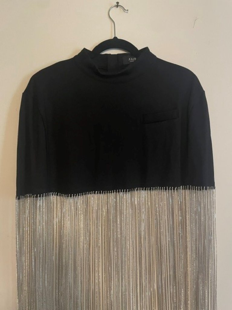 Nwot Women’s Black Fringe Crop Top With Silver Beaded Tassels — image 4 of 7